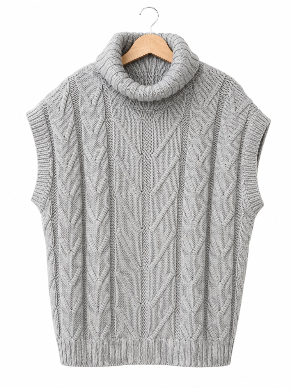 SHEIN Sleeveless Cable Knit Turtleneck Sweater Vest - Light Gray